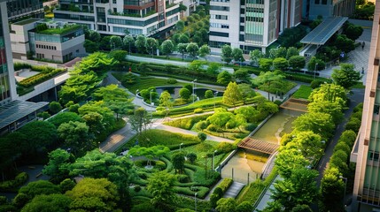 Lush Green City Park Landscape With Buildings in the Background During the Day