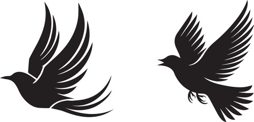 Bird set icons logo type silhouette