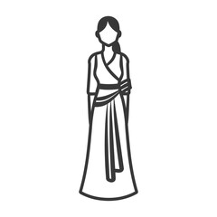Elegant Woman in Simplified Line Art Hanbok Dress