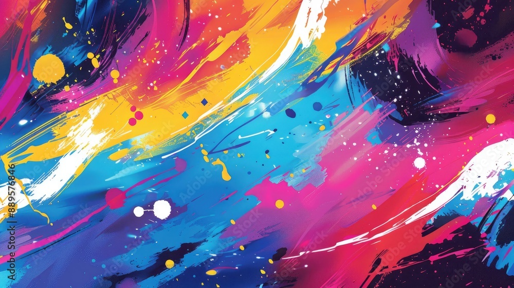 Poster a colorful abstract background with splashes of paint and bold, dynamic forms.