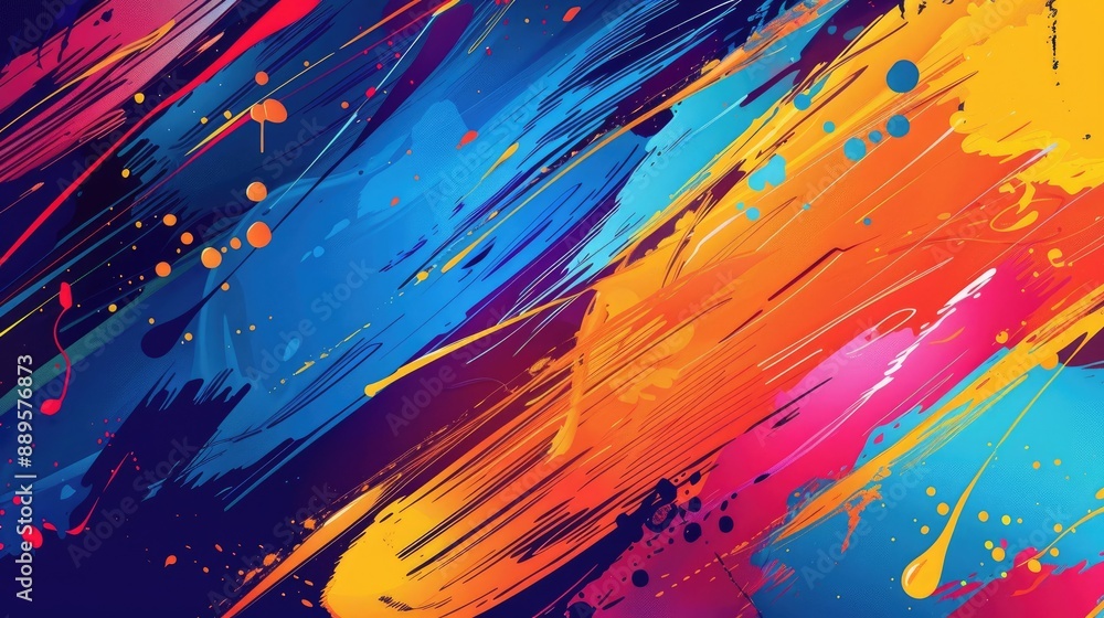Poster a colorful abstract background with splashes of paint and bold, dynamic forms.