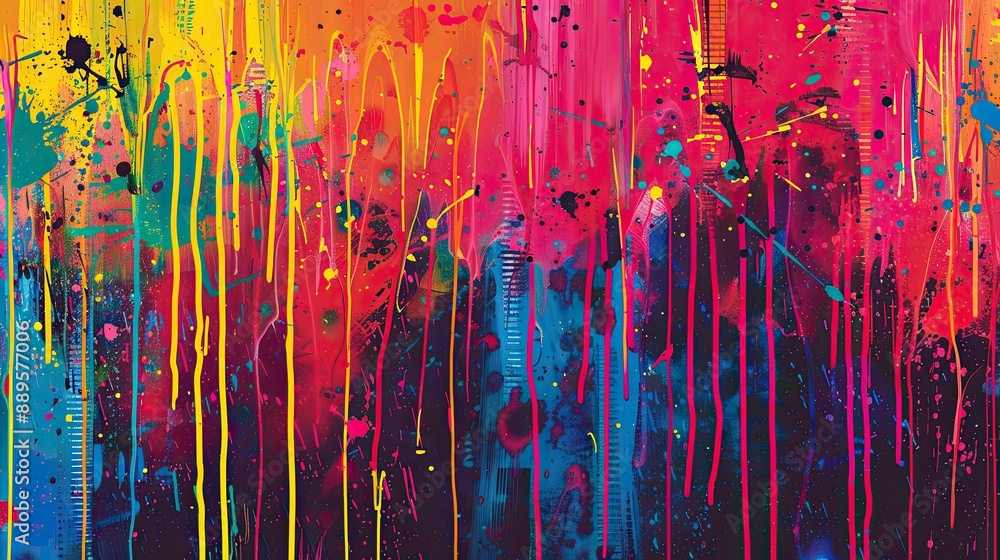 Poster a colorful abstract background with splatters and drips of paint.