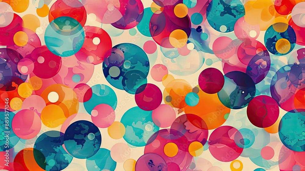 Poster a colorful background featuring a pattern of polka dots in various sizes.