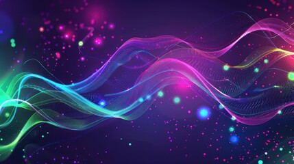 Obraz premium Abstract Wavy Lines with Neon Lights and Sparkle