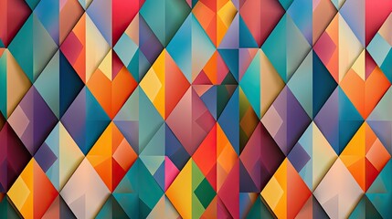 A colorful background featuring a pattern of overlapping diamonds in various hues.