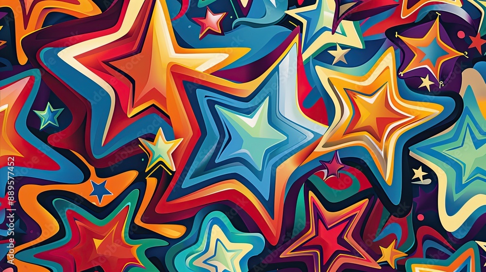 Poster a colorful background with a pattern of whimsical, overlapping stars.