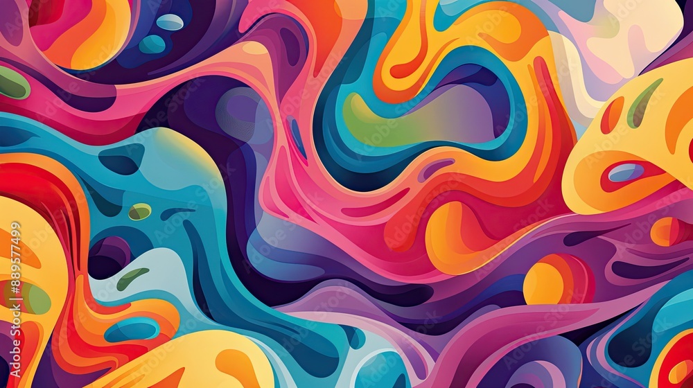 Aufkleber a colorful background with a pattern of whimsical, overlapping shapes.