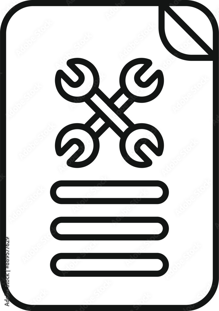 Poster linear icon of a technical support document showing troubleshooting and solutions