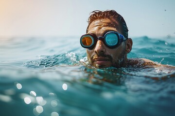 Fototapeta premium Male athlete swimming in the sea