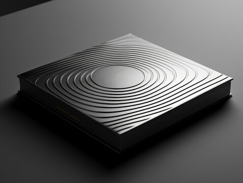 Elegant black book with concentric circle design on cover, set against a dark gradient background, featuring a minimalistic style.