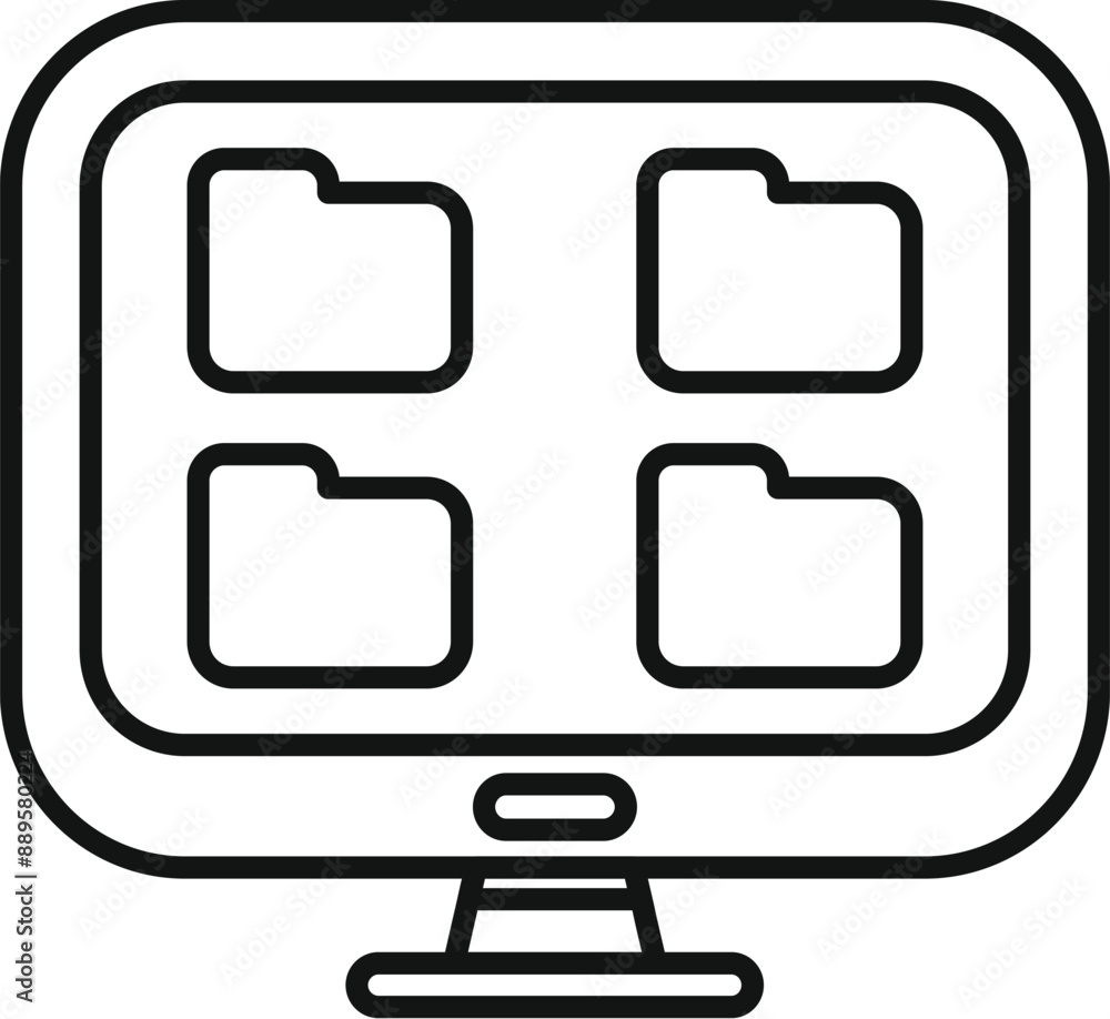 Poster simple outline of a computer monitor displaying four folders, representing digital data storage