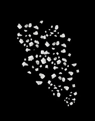 Sea salt grains in air on black background