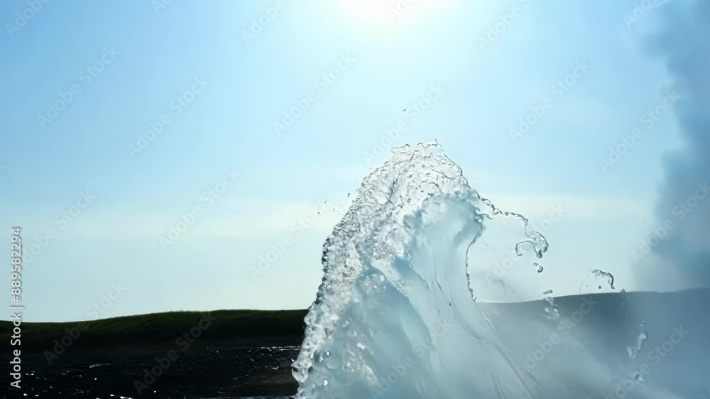 Poster slowmotion shot of a geyser eruption highlighting the intricate patterns and textures of the water a