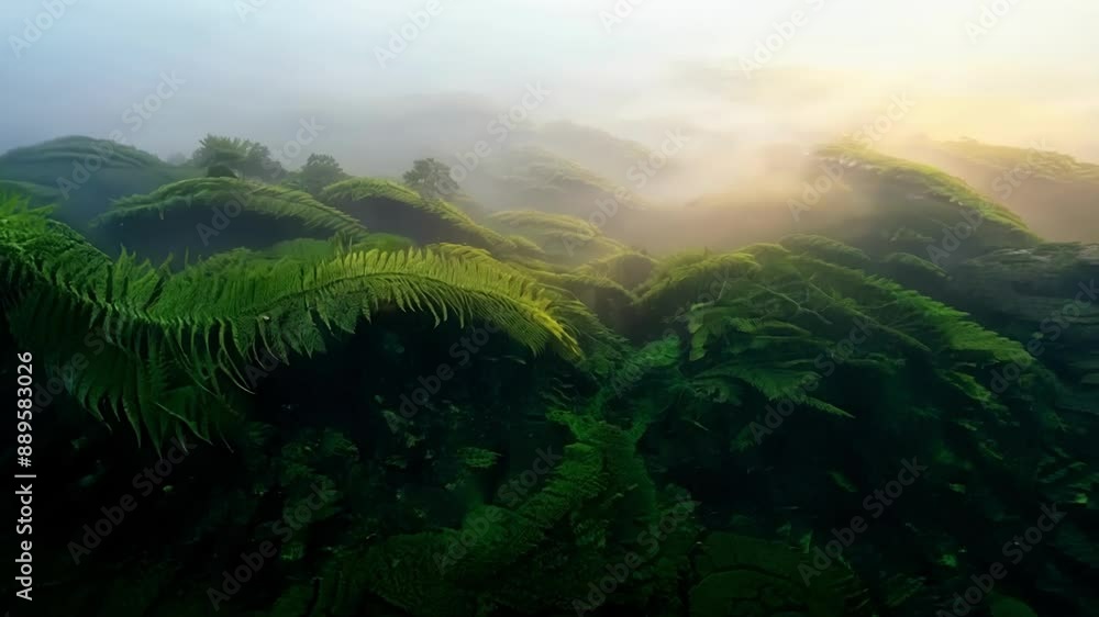 Poster as the flight continues the forest transforms into a sea of lush ferns and mosscovered rocks creatin