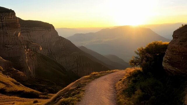 A winding path leads through a valley of rocky outcrops with each turn revealing a new and breathtaking view.