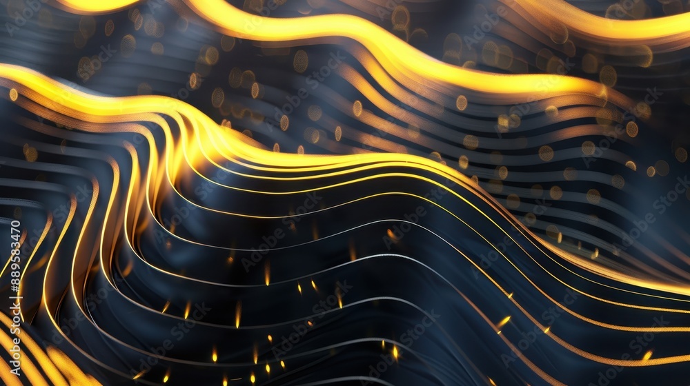 Poster abstract glowing golden lines and bokeh highlights.