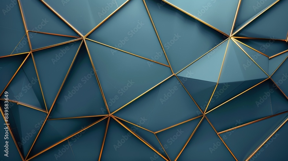 Poster abstract geometric pattern with golden lines on blue.
