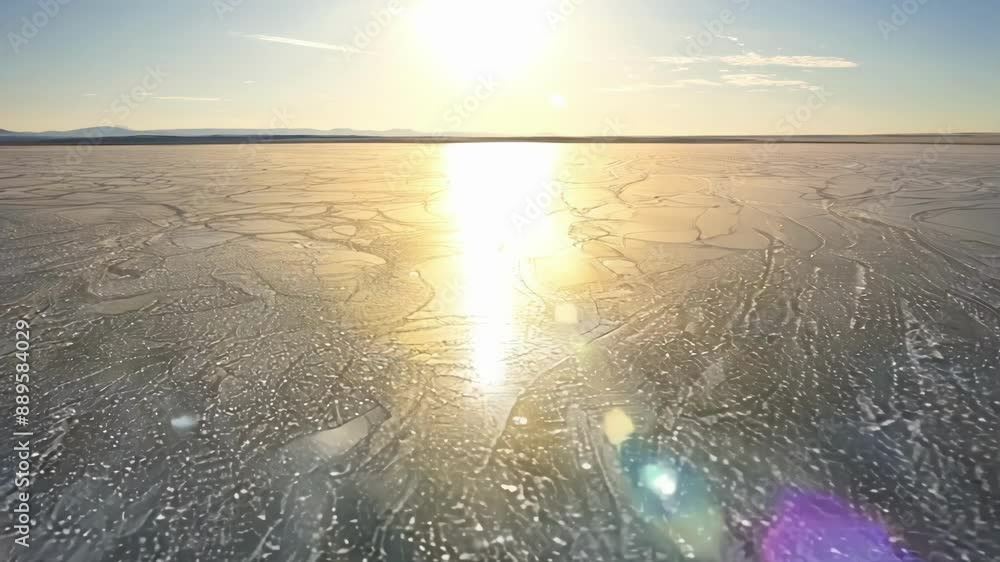 Poster the suns reflection dances on the salt flats creating a dazzling display of light.