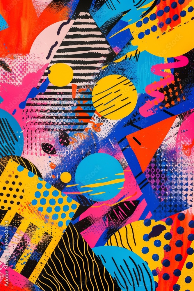 Poster ultra sharp photo of modern multicolor futuristic pop art pattern bright abstract painting in neo