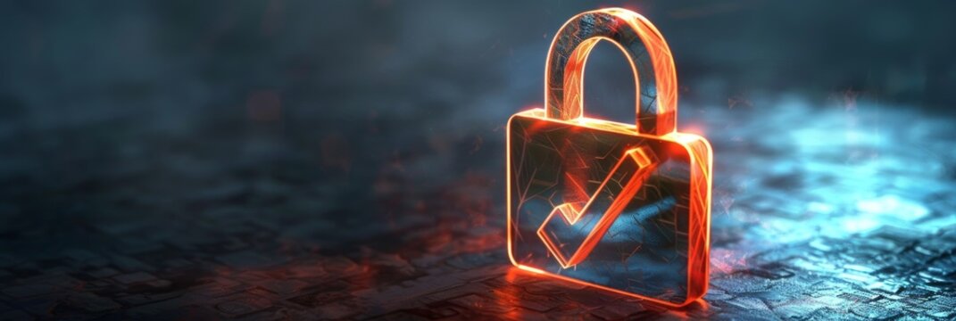 Ultra sharp photo of padlock icon integrated with checkmark, symbolizing website security