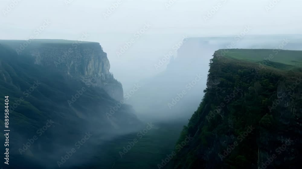 Poster the fog dances around the high cliffs and low valleys changing the landscape with each shifting move