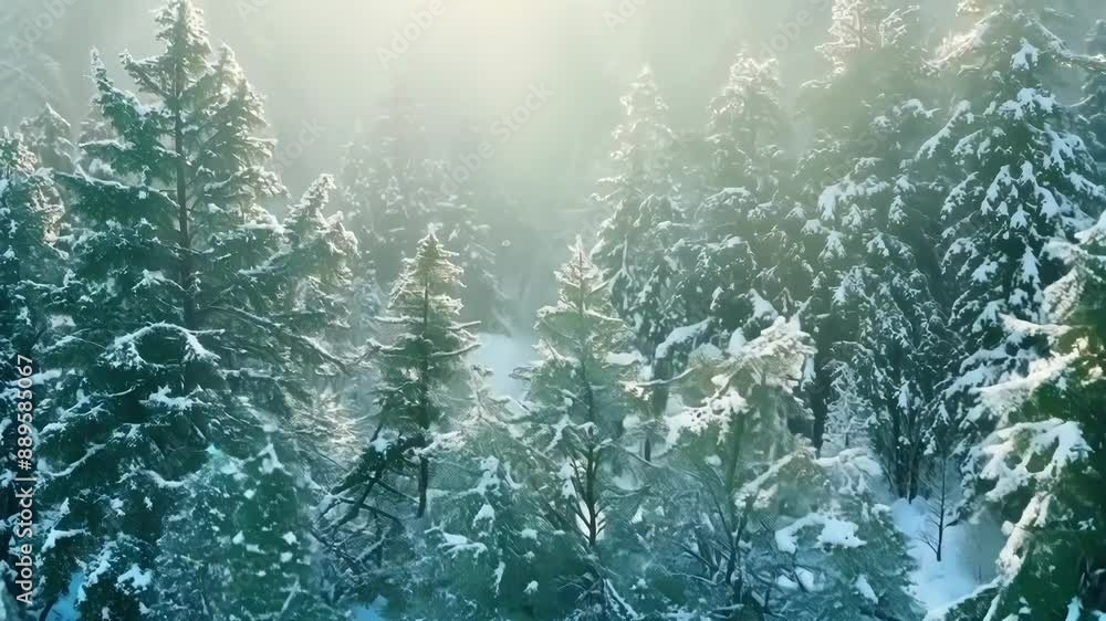 Poster a forest transformed into a snowy paradise with each tree adorned in delicate layers of frozen snowf