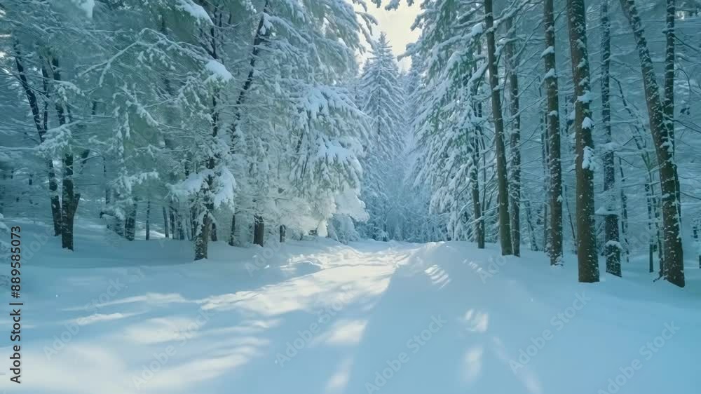 Poster a forest transformed into a winter wonderland with snowcovered trees creating a peaceful and etherea