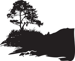 Forest landscape black silhouette on white background