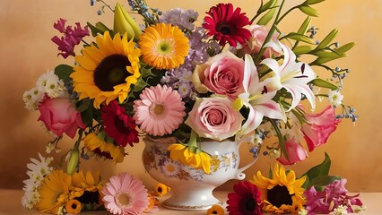 Still life with summer flowers in vase