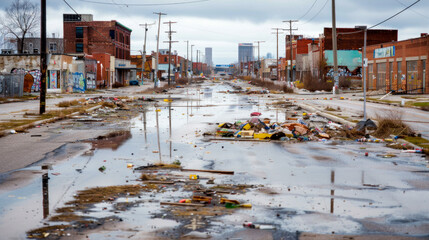 Poor city outskirts, no man's land, abandoned area