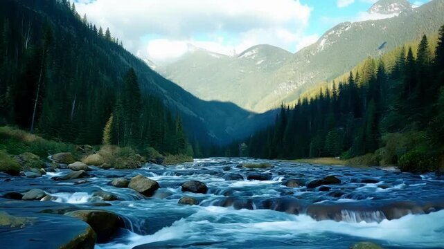 The melody of a mountain stream as it rushes over pebbles and rocks echoing through the quiet mountain landscape.