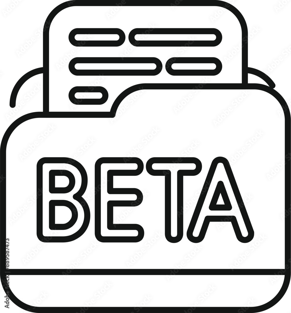 Poster simple, bold line icon of a file folder with the word beta prominently displayed, representing softw