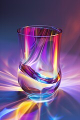 Ultra sharp 3D render showcasing an abstract light emitter made glass with iridescent holographic