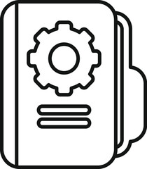 Line icon of a folder with a cogwheel, representing technical documentation for software or engineering projects