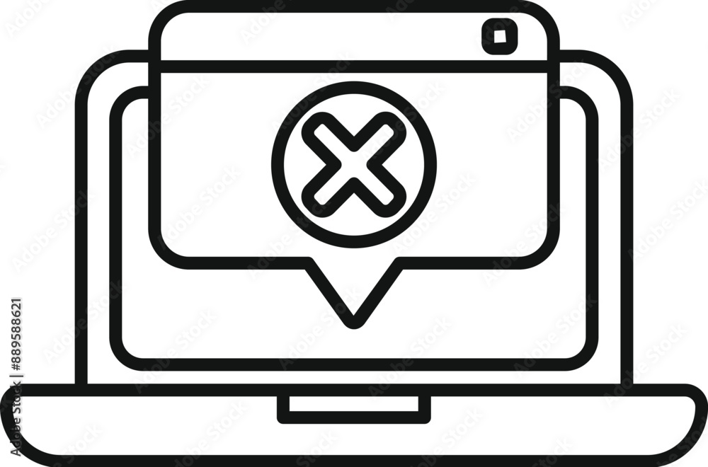 Poster simple line icon of a laptop displaying an error message, signifying a system failure or problem