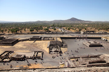 View from above of Ancient ruins of the Aztec and Pyramids at Teotihuacan, Mexico