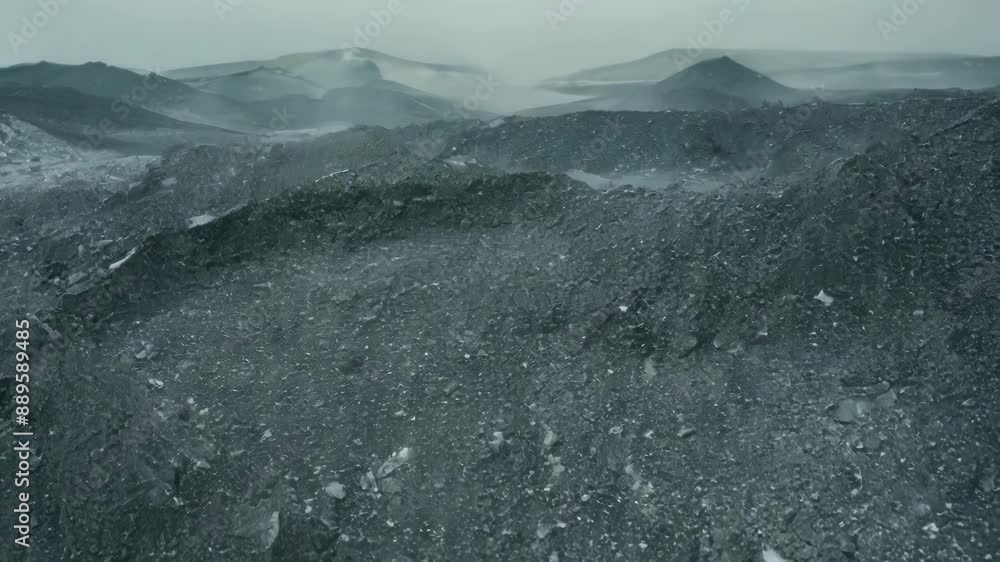 Poster closer look at the texture and depth of the volcanic ash with its jagged edges and smooth surfaces c