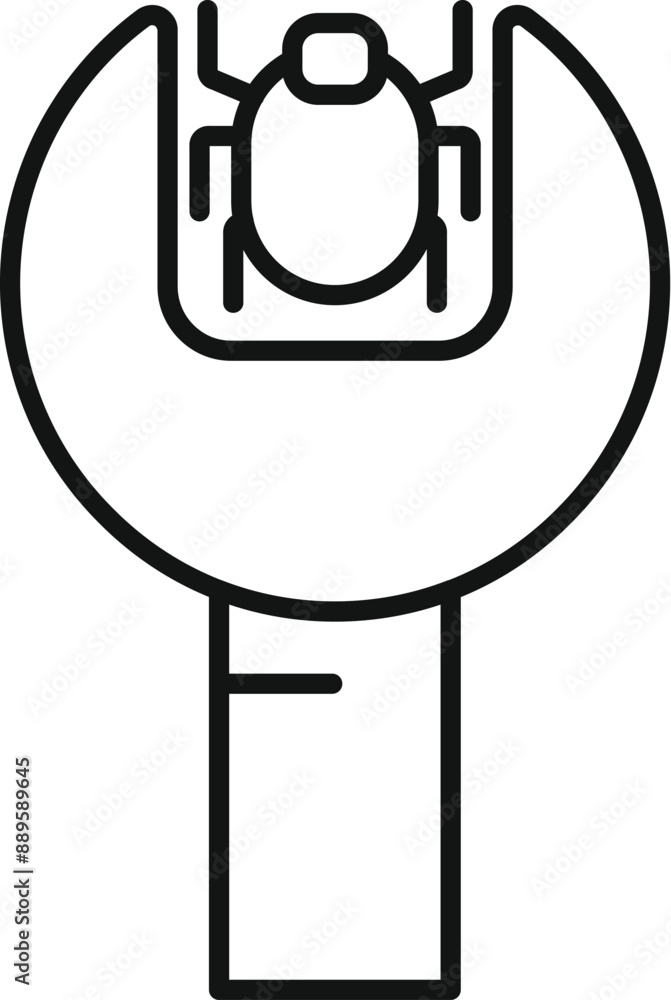 Poster simple line art of a bug being held by a wrench, representing bug fixing