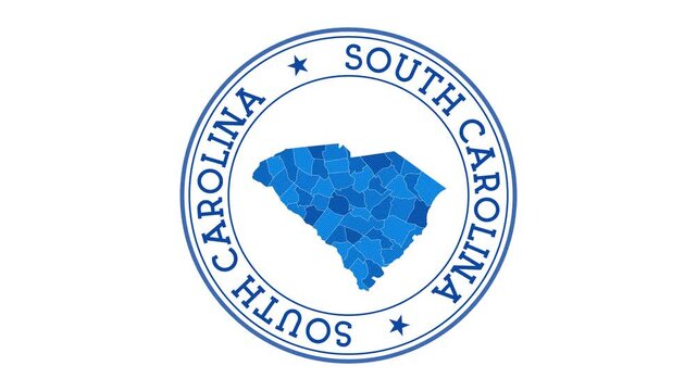 South Carolina intro. Badge with the circular name and map of the US state. South Carolina round logo animation.