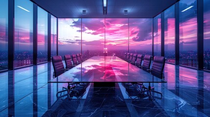 Modern Corporate Boardroom with Sunset View