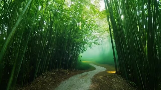 Each step takes you deeper into the heart of the bamboo forest promising hidden treasures and secret nooks waiting to be discovered.