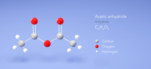 acetic anhydride molecule, molecular structure, ethanoic anhydride, 3d model, Structural Chemical Formula and Atoms with Color Coding