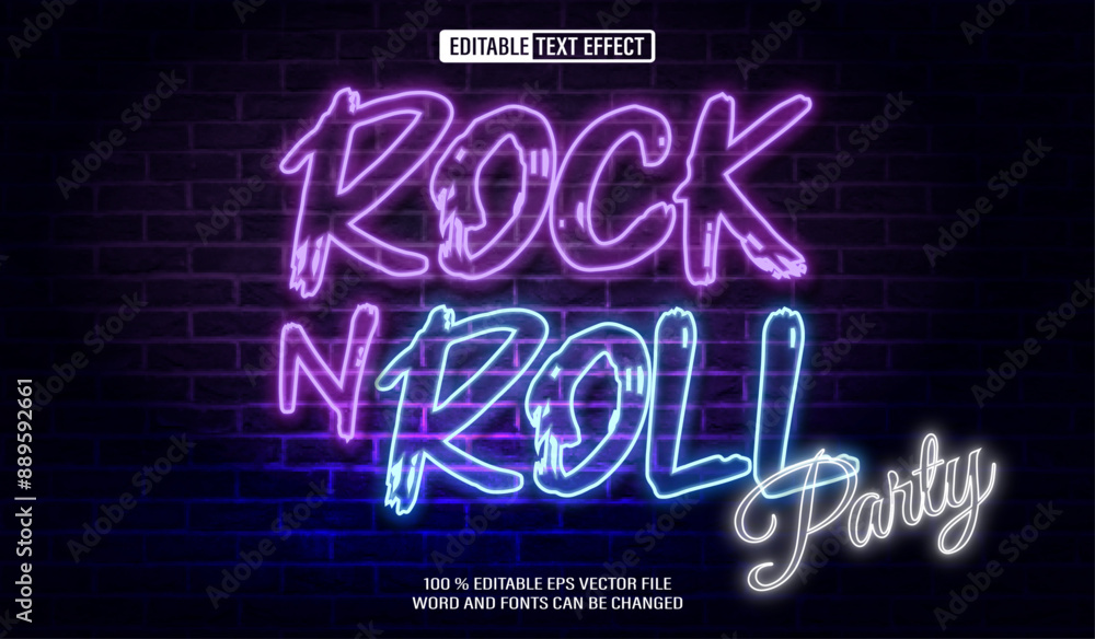 Poster editable 3d text style effect - rock n roll party neon text effect template