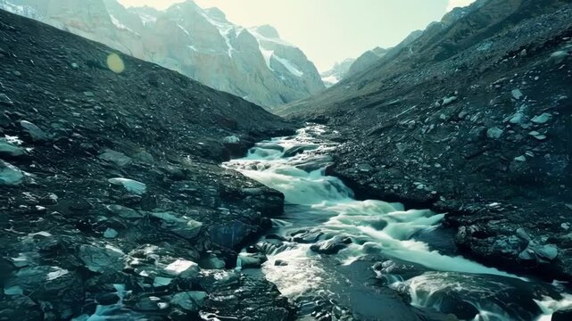 The glacial meler streams flow with a peaceful yet persistent energy symbolizing the resilience of nature in the face of climate change.