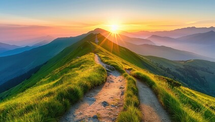 Scenic Mountain Trail with Sunset View