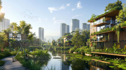 Fototapeta premium Enjoy nature's beauty in a sustainable city. Protect the environment and save limited resources for a greener future.