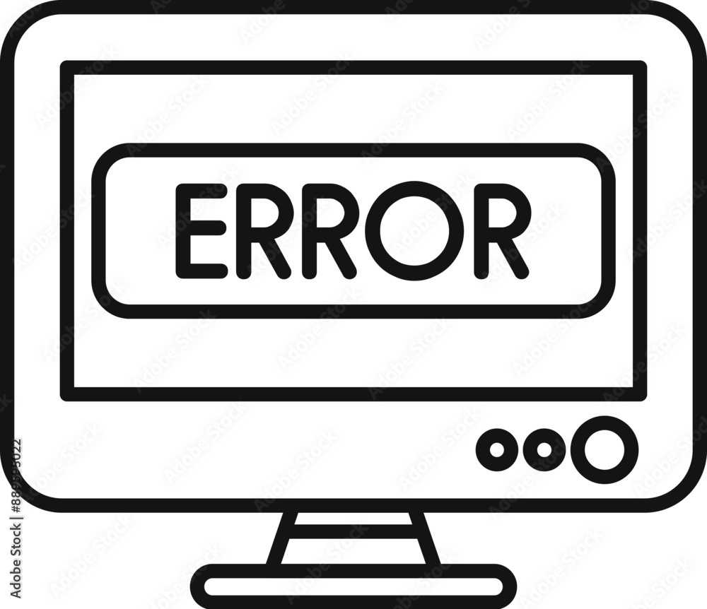 Poster line art icon of a computer monitor showing an error message on the screen