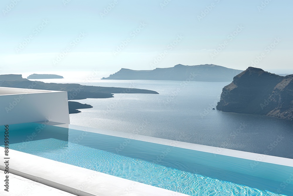 Poster pristine white architecture with an infinity pool and panoramic ocean views