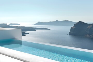 Fototapeta premium Pristine white architecture with an infinity pool and panoramic ocean views