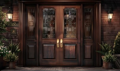 Classic Home Entrance with Lanterns